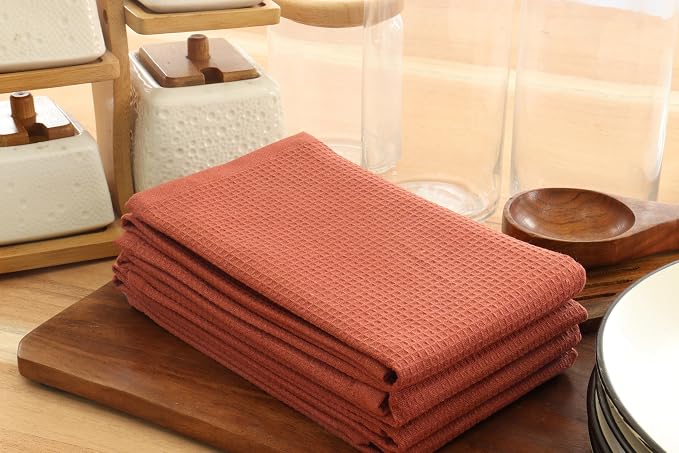 PurpleEssences Rust Waffle Weave Kitchen Towel, 100% Cotton - Image 4