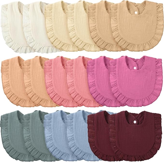 Kenning 18 Pcs Muslin Drool Baby Bibs Baby Girl Ruffle Bibs Absorbent Cotton by Kenning