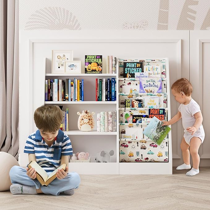 4 Tier Kids Wooden Bookshelf, Five Layer Sling Bookcase, Baby Storage Book Rack - Image 6