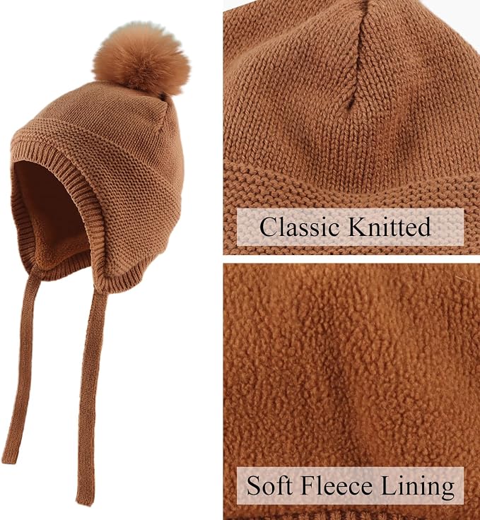 JANGANNSA Basic Winter Baby Boys Beanie Pompom Knitted Girls Hat Kids Earflap - Image 3