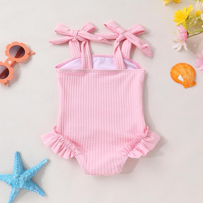 Happy Town Toddler Swimsuit Girl Solid Color Stripe One-Piece Baby Bathing Suits - Image 2