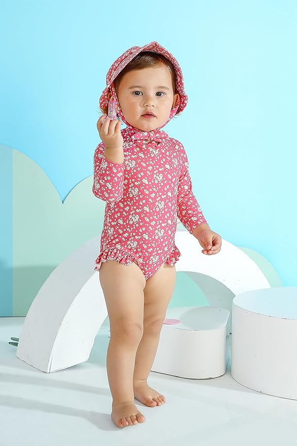 Infant Baby Girl Swimsuit One-Piece Long Sleeve Rash Guard - Image 2
