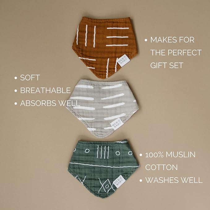 Mebie Baby Muslin Cotton Bib, 3 pack, Baby Bib Set - Image 2