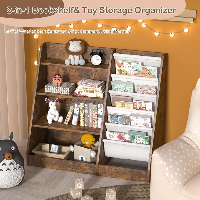 Kids Bookshelf for Bedroom Toddler Children Baby Bookcase 4-Tier for Nursery - Image 6