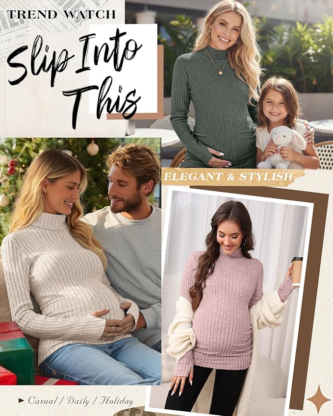 3 Pack Maternity T-Shirts Pregnancy Tops Women Sweater Long Sleeve Turtleneck - Image 4