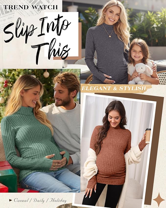 3 Pack Maternity T-Shirts Pregnancy Tops Women Sweater Long Sleeve Turtleneck - Image 4