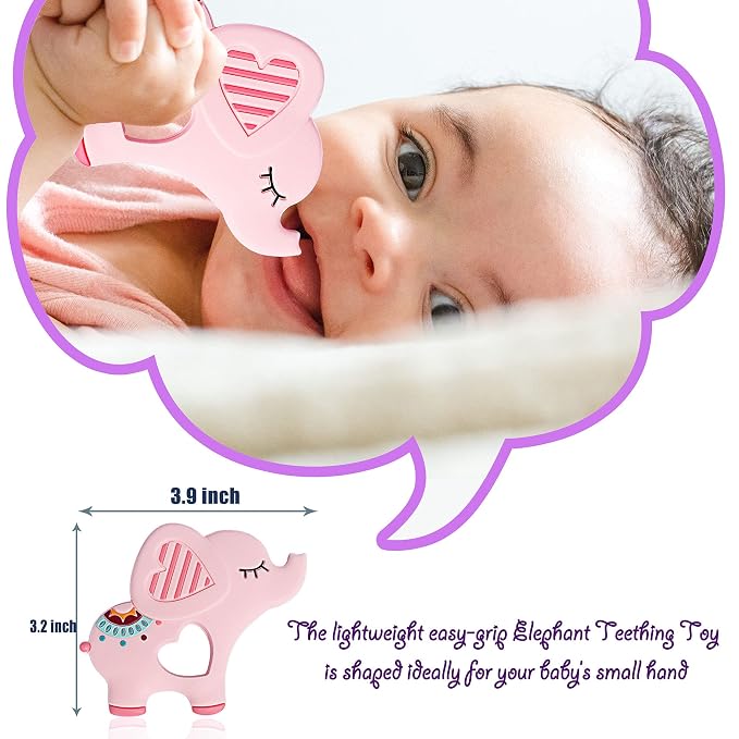 Soft Pink Elephant Teether Toy for Babies 3-6/6-12 Months Silicone Teething Toy - Image 3