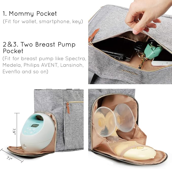 mommore Breast Pump Bag Diaper Tote Bag - Image 5