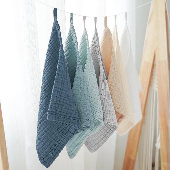 Konssy Baby Muslin Washcloths 7-Pack, 100% Cotton Baby Bath Washcloths - Image 5