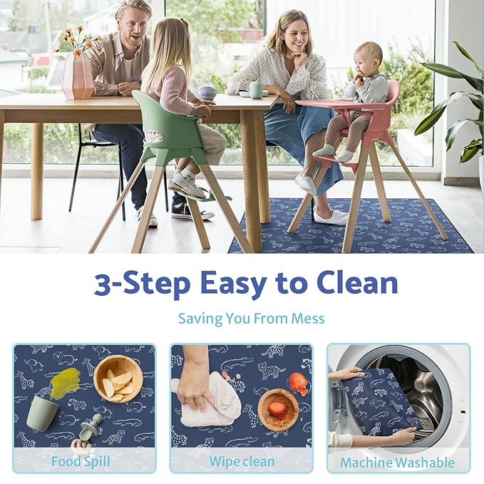 Blissful Diary Baby Splat Mat for Under High Chair, 50.4 x 50.4 Inch Wipeable - Image 5