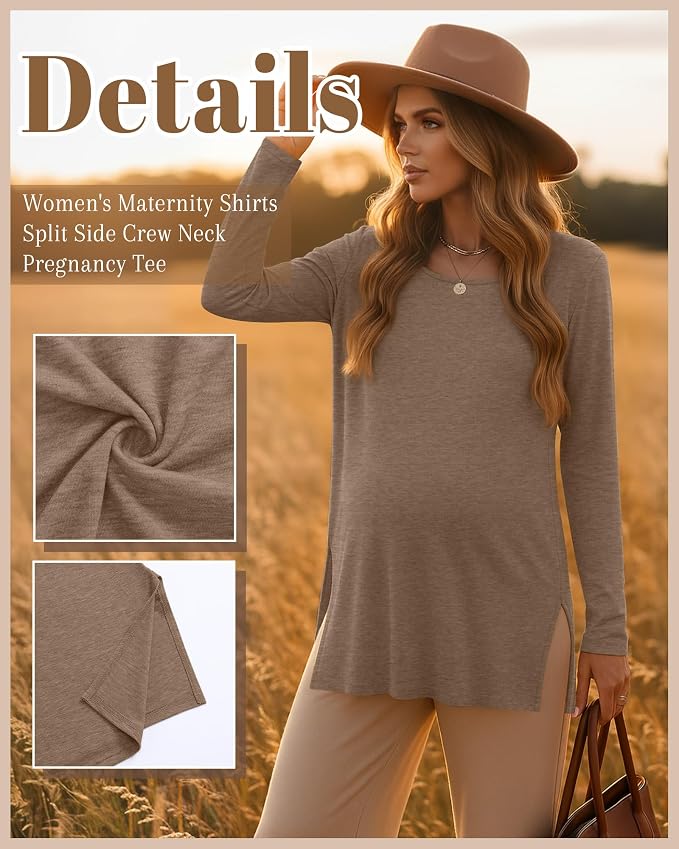 Riyiper 3 Pack Women's Maternity Long Sleeve T-Shirts Round Neck Side Split - Image 3