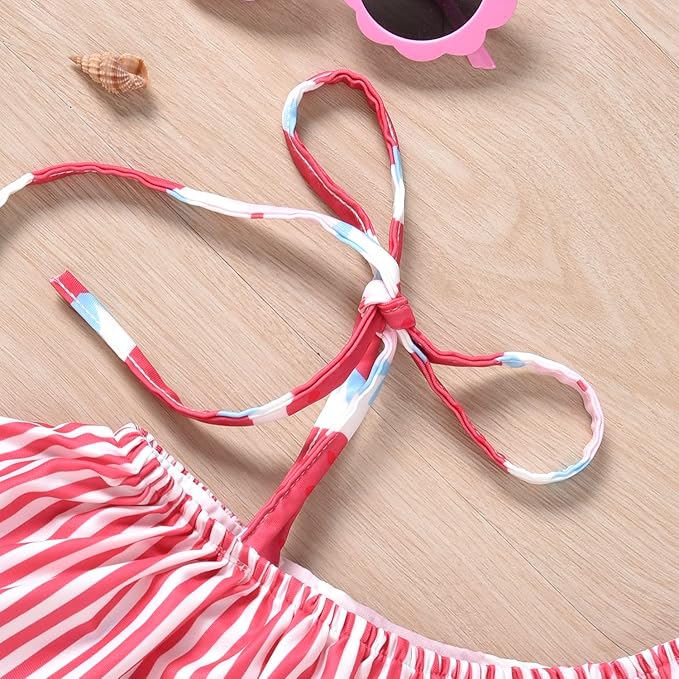 Toddler Baby Girls Ruffles Bikini One Piece Swimsuits Floral Off Shoulder - Image 5