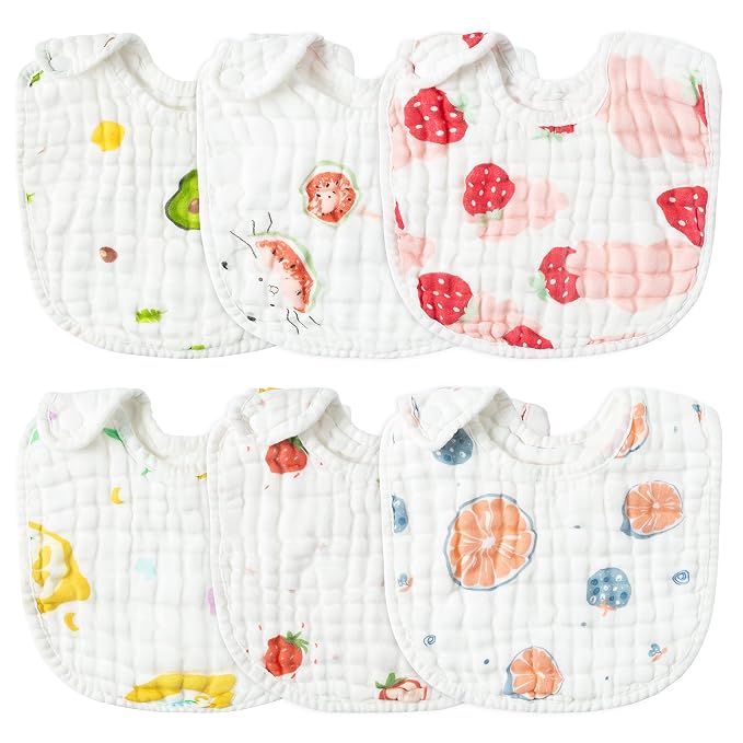 Zainpe 6Pcs Snap Muslin Cotton Baby Bibs Strawberry Lemon Avocado Pattern by Zainpe