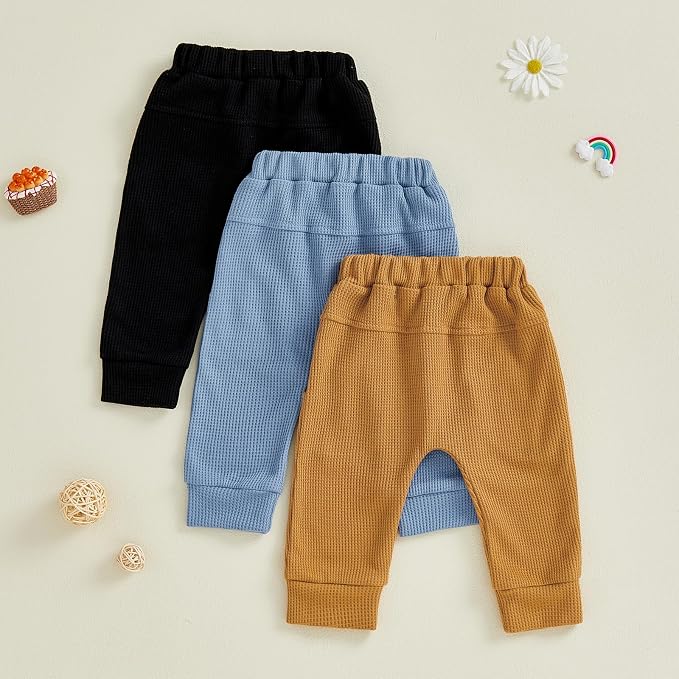 Sejardin Toddler Baby Boy Girl Pants 3 Pack Solid Color Elastic Waist Jogger - Image 5
