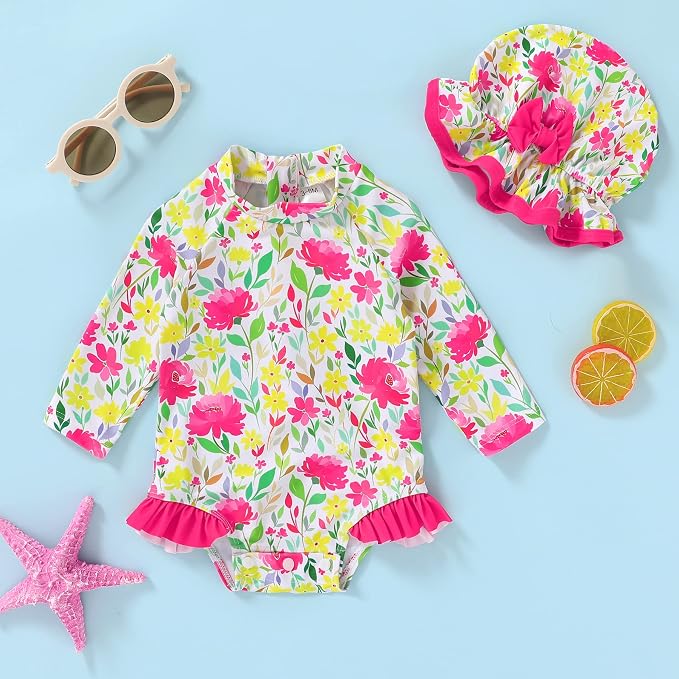 Infant Baby Girl Swimsuit One-Piece Long Sleeve Rash Guard - Image 2