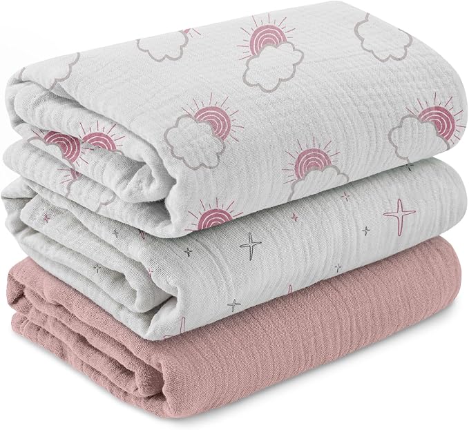 Muslin Swaddle Blankets for Newborn, 3 Pack Breathable Soft Receiving Blanket by LYRICHOMBABY