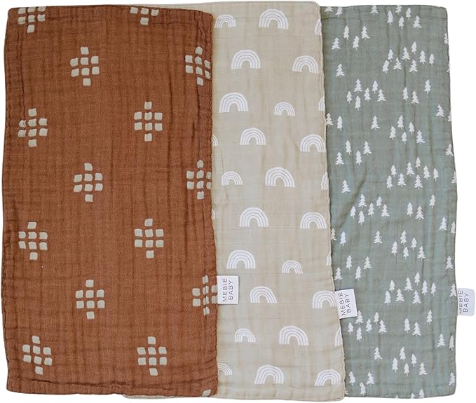 Mebie Baby Burp Cloths, Woods Print 3-Pack, Muslin Burp Cloth Set by MebieBaby