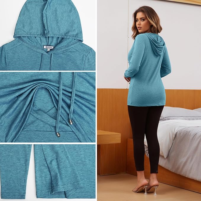 GINKANA Women's Nursing Hoodie Sweatshirt Long Sleeves Breastfeeding Maternity - Image 6