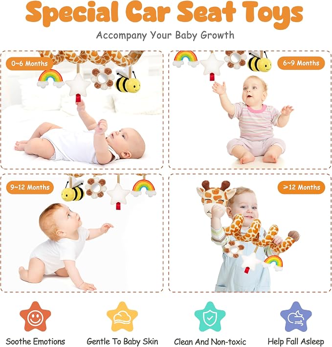 Stuffed Spiral Car Seat Baby Toys 0-6 Months, Infant Carseat Sensory Toys - Image 6