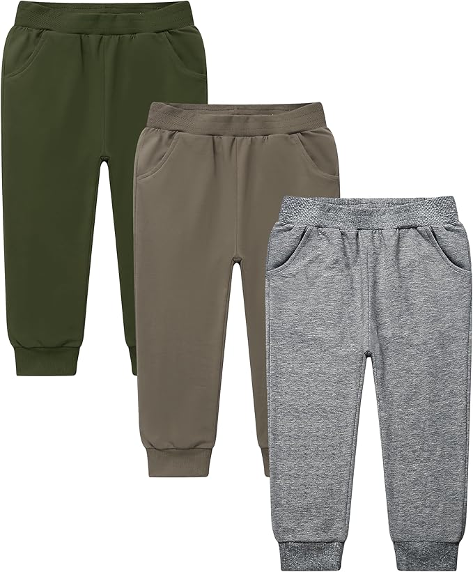 GFQLONG 2/3 Pack Toddler Pants Sweatpants Boys Cotton Joggers, Athletic Pull on by GFQLONG