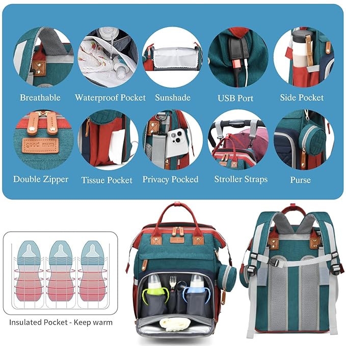 Jeryswet Baby Diaper Bags with Changing Station, Waterproof Large Capacity - Image 5
