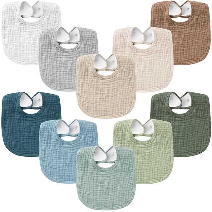 Konssy 10-Pack Muslin Baby Bibs, Soft Cotton Bandana Bibs by Konssy
