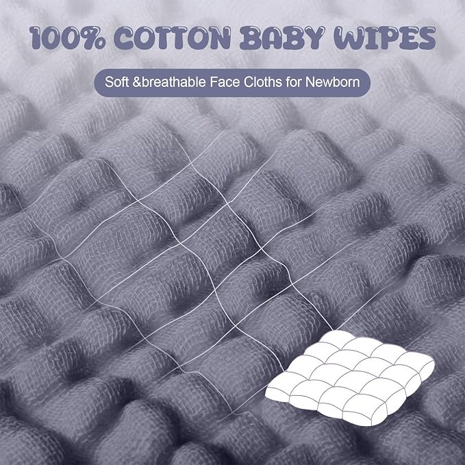 Breling 20 Pcs Baby Muslin Washcloth 12 x 12 Inch 100% Cotton Soft and - Image 3