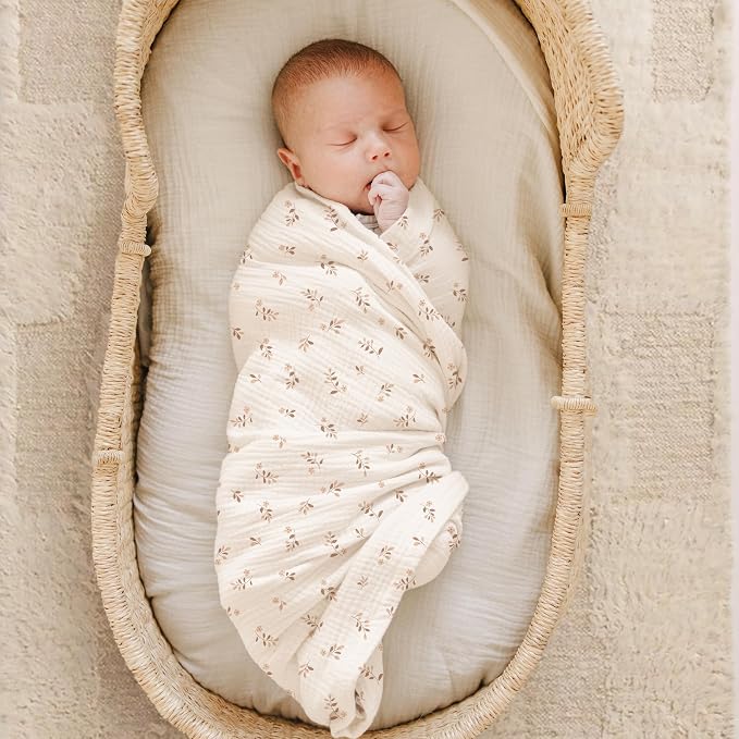 Konssy Muslin Swaddle Blankets for Girls Boys, 2 Pack Receiving Baby Blanket - Image 3