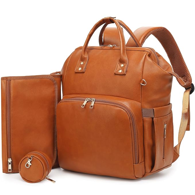 Premium Vegan Leather Diaper Bag Backpack by ROSEGIN