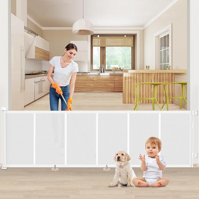 Upgrade 120 inch Retractable Baby Gates, EZIGO Extra Wide Baby Gate by EZIGO
