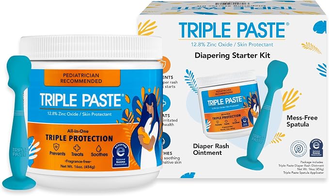 Triple Paste Diaper Rash Cream and Spatula Bundle - 16 oz Zinc Oxide Ointment by TriplePaste