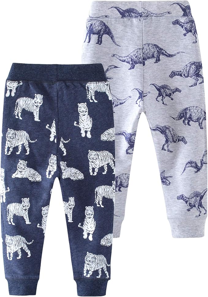 HUAER& Baby Boy's Jogger Pants Dinosaur Car Animal Print Drawstring Elastic - Image 3
