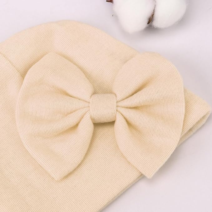 BQUBO Newborn Baby Hats Mittens Set Hospital Hat Beanie Infant Bow Hats Baby - Image 4