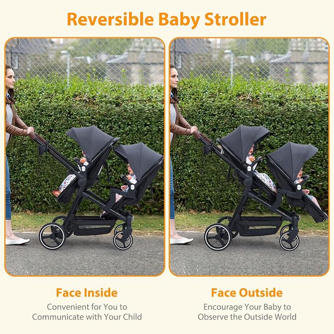 Tandem Double Stroller Newborn and Toddler, Foldable Twin Stroller - Image 3