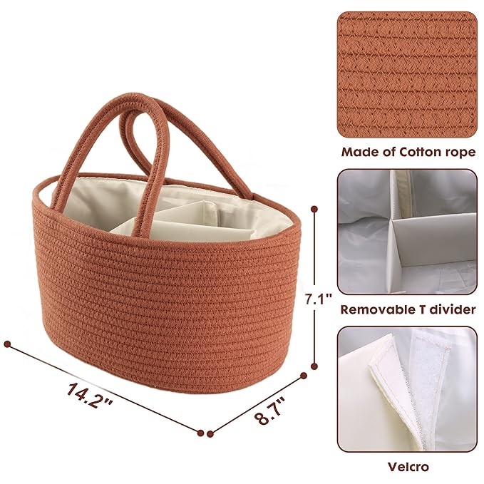 Baby Diaper Caddy Organizer for Girl Boy Cotton Rope Nursery Storage Bin Basket - Image 3