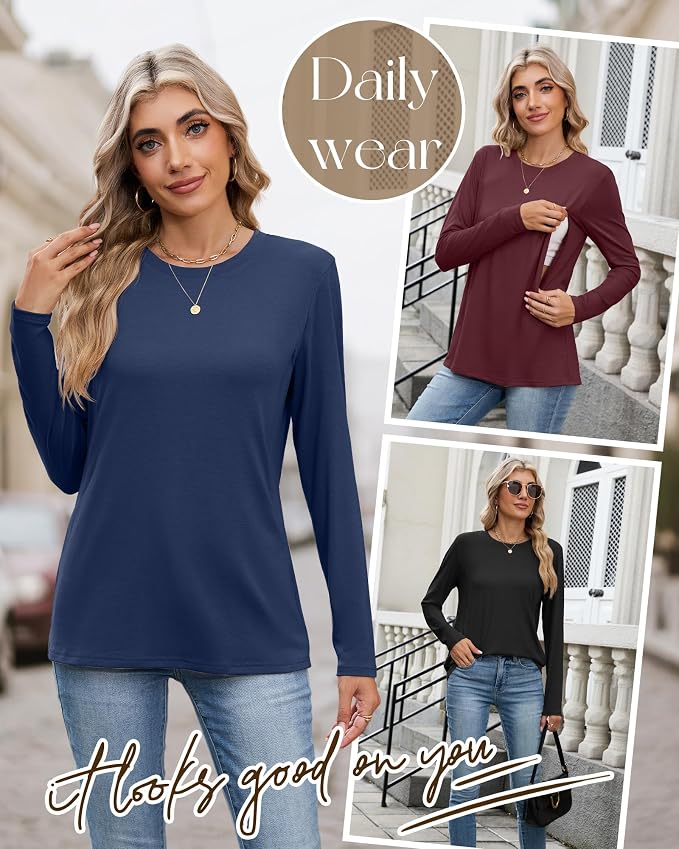 4 Pack Women's Nursing Breastfeeding Tops, Long Sleeve Maternity Shirts Loose - Image 5