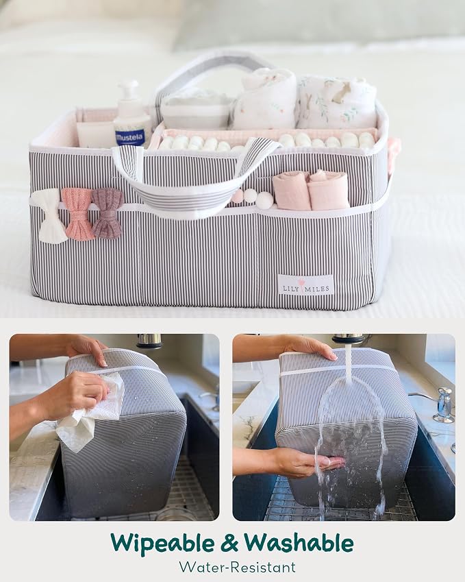 Lily Miles Baby Diaper Caddy Organizer, Girl Nursery Storage Basket - Image 3
