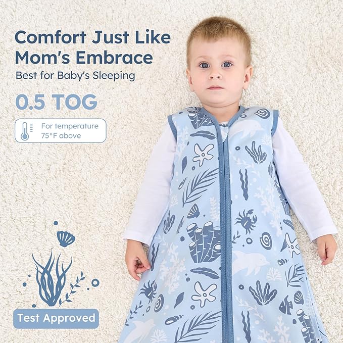 Baby Sleep Sack 6-12 Months 100% Cotton Lightweight 0.5 TOG Wearable Blanket - Image 5