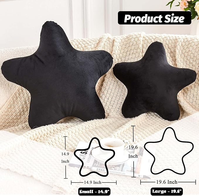 Black Star Throw Pillow, Cute Star Pillow Room Decor, Soft 14.9" Star Shaped - Image 2