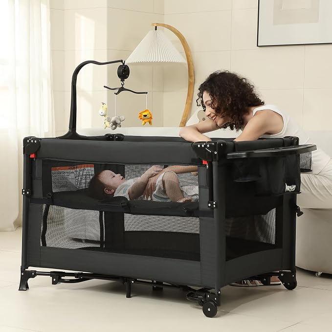 5 in 1 Pack and Play, Baby Bassinet Bedside Sleeper, Baby Playard, Bedside Crib by A2DAO