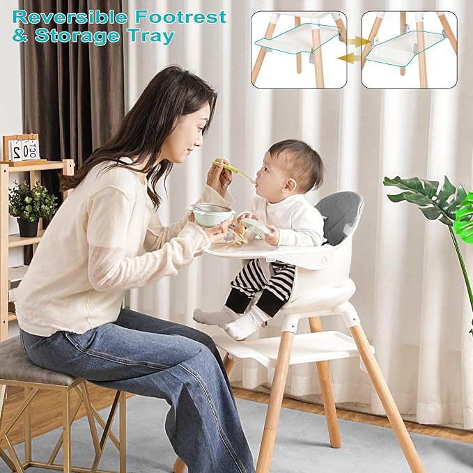 High Chair, 6 in 1 Wooden Convertible High Chairs - Image 3