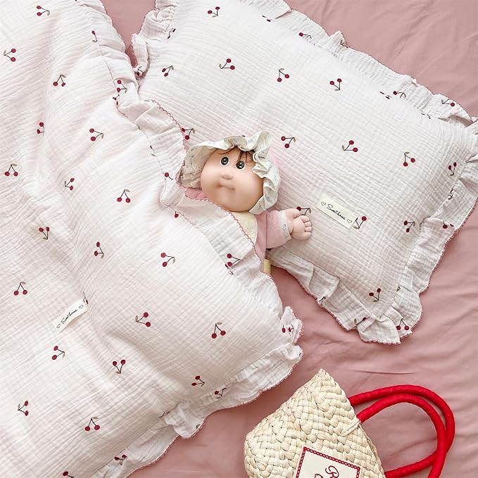 AOJIM Pink Cotton Muslin Kids Toddler Pillowcase Super Soft Baby Crib Bedding - Image 6