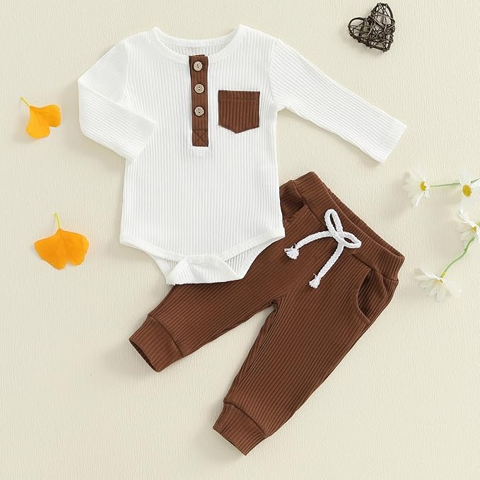 fhutpw Baby Boy Clothes 3 6 12 18 Months Ribbed Knitted Long Sleeve Romper and - Image 2