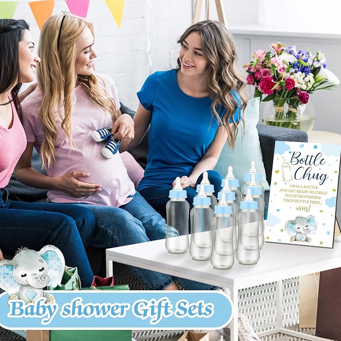 TrelaCo Blue Elephant Cool Baby Shower Games Bottle Chug Sign Wooden Elephant - Image 7