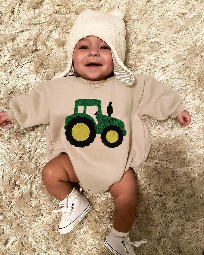VISGOGO Newborn Infant Baby Boy Girls Oversized Romper Little Dude Sweater - Image 7