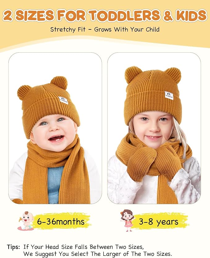 Baby Beanie Mittens Scarf Set, Toddler Infant Kids Winter Hat - Image 6