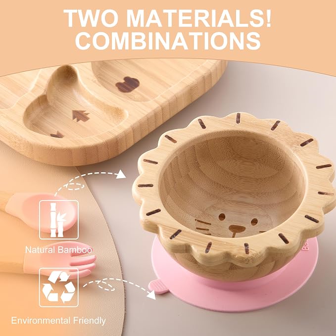 Suction Plates Bowls Set for Baby Toddler Non-Toxic Bamboo Feeding Set - Image 4