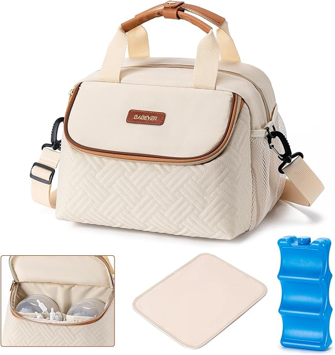 Breastmilk Cooler Bag with Ice Pack Fits 6 Baby Bottles up to 9 Ounce, Wearable by BABEYER