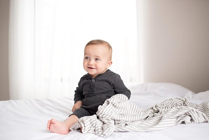 Copper Pearl Large Premium Knit Baby Swaddle Receiving Blanket Grey and White - Image 4