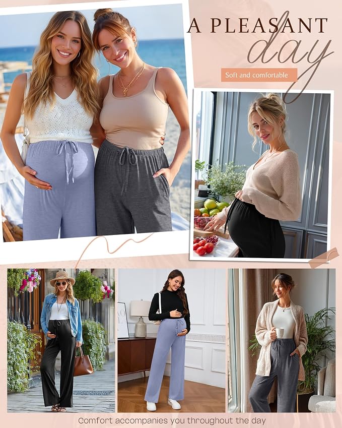 3 Pack Maternity Pants for Women Over The Belly Lounge Work Pregnancy Pants - Image 5
